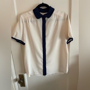 Anne Klein White and Navy Button Down Shirt